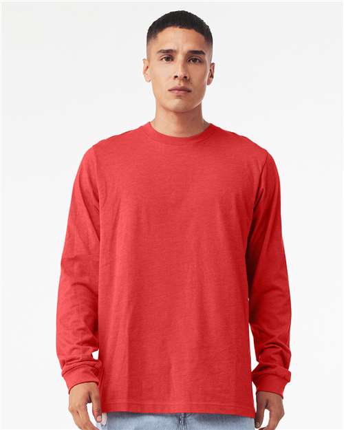 BELLA + CANVAS 3501CVC Heather CVC Long Sleeve Tee - Heather Red - model front