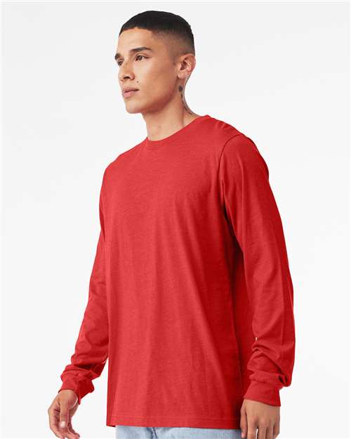BELLA + CANVAS 3501CVC Heather CVC Long Sleeve Tee - Heather Red - model side