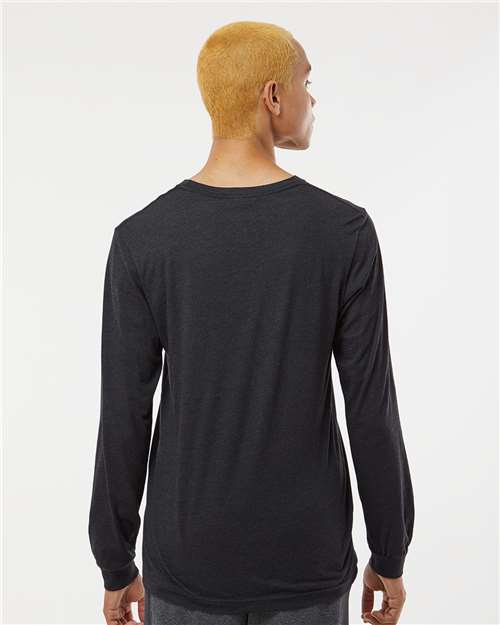 BELLA + CANVAS 3513 Unisex Triblend Long Sleeve Tee - Black Heather Triblend - model back