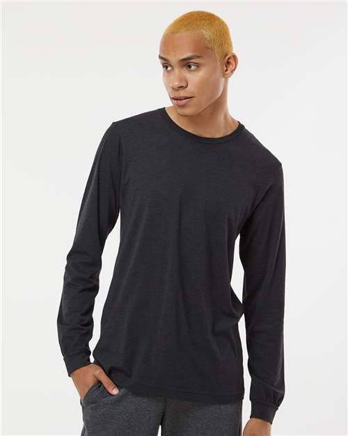 BELLA + CANVAS 3513 Unisex Triblend Long Sleeve Tee - Black Heather Triblend - model front