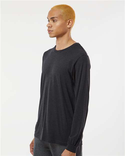 BELLA + CANVAS 3513 Unisex Triblend Long Sleeve Tee - Black Heather Triblend - model side