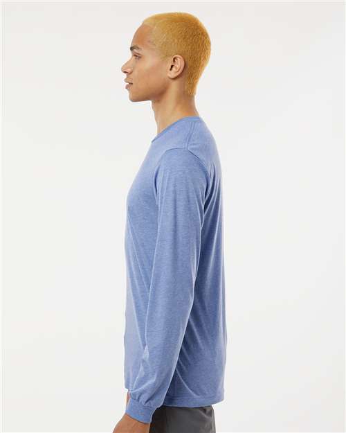 BELLA + CANVAS 3513 Unisex Triblend Long Sleeve Tee - Blue Triblend - model side