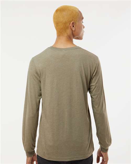 BELLA + CANVAS 3513 Unisex Triblend Long Sleeve Tee - Olive Triblend - model back