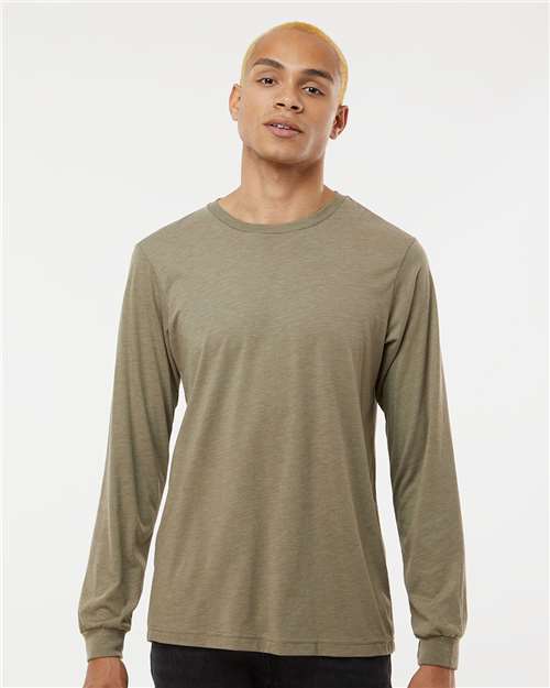BELLA + CANVAS 3513 Unisex Triblend Long Sleeve Tee - Olive Triblend - model front