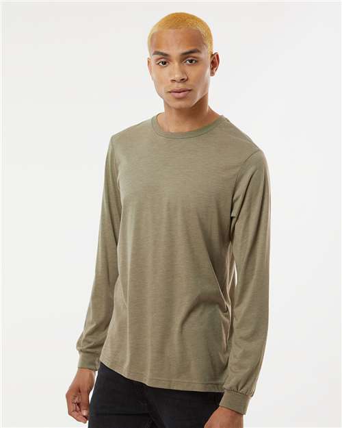 BELLA + CANVAS 3513 Unisex Triblend Long Sleeve Tee - Olive Triblend - model side