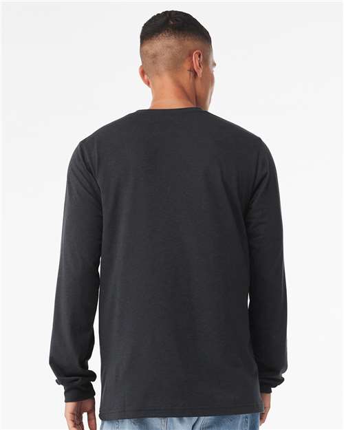 BELLA + CANVAS 3513 Unisex Triblend Long Sleeve Tee - Solid Dark Grey Triblend - model back