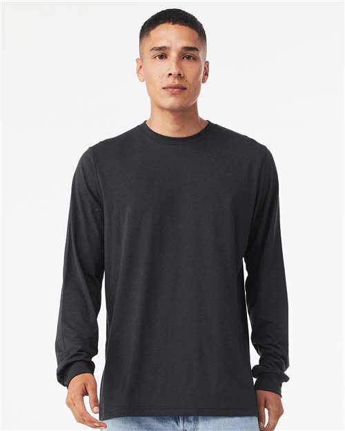 BELLA + CANVAS 3513 Unisex Triblend Long Sleeve Tee - Solid Dark Grey Triblend - model front
