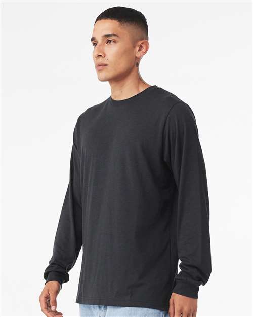 BELLA + CANVAS 3513 Unisex Triblend Long Sleeve Tee - Solid Dark Grey Triblend - model side