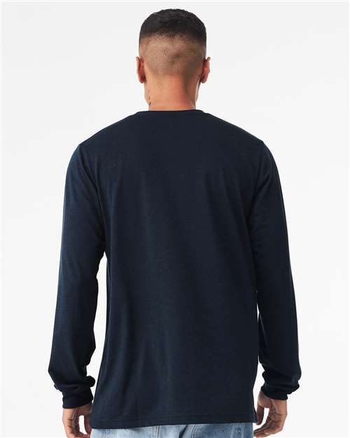 BELLA + CANVAS 3513 Unisex Triblend Long Sleeve Tee - Solid Navy Triblend - model back