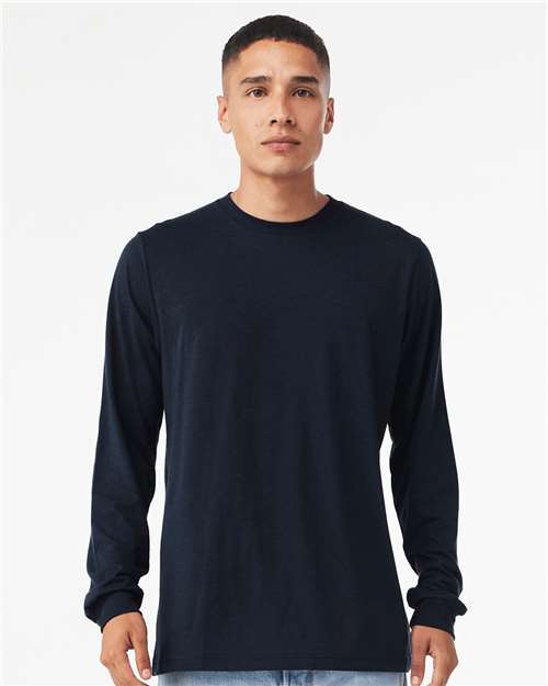 BELLA + CANVAS 3513 Unisex Triblend Long Sleeve Tee - Solid Navy Triblend - model front