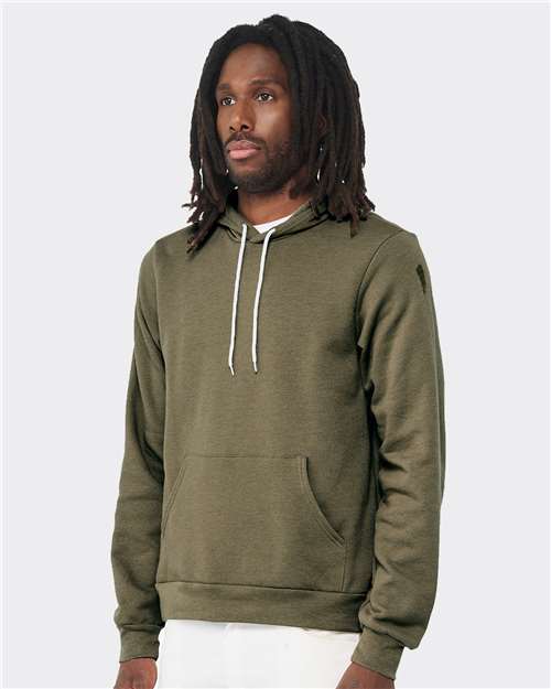 Bella+Canvas 3719 Unisex Sponge Fleece Pullover Hoodie - Heather Olive - model side