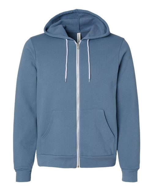 Bella + Canvas 3739 Sponge Fleece Full-Zip Hoodie Sweatshirt - Steel Blue - flat front
