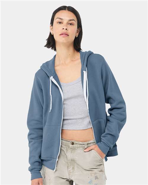 Bella + Canvas 3739 Sponge Fleece Full-Zip Hoodie Sweatshirt - Steel Blue - model front