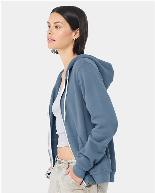 Bella + Canvas 3739 Sponge Fleece Full-Zip Hoodie Sweatshirt - Steel Blue - model side