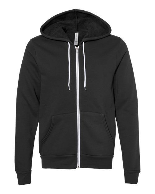 Bella + Canvas 3739 Sponge Fleece Full-Zip Hoodie Sweatshirt - Vintage Black - flat front