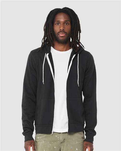 Bella + Canvas 3739 Sponge Fleece Full-Zip Hoodie Sweatshirt - Vintage Black - model front