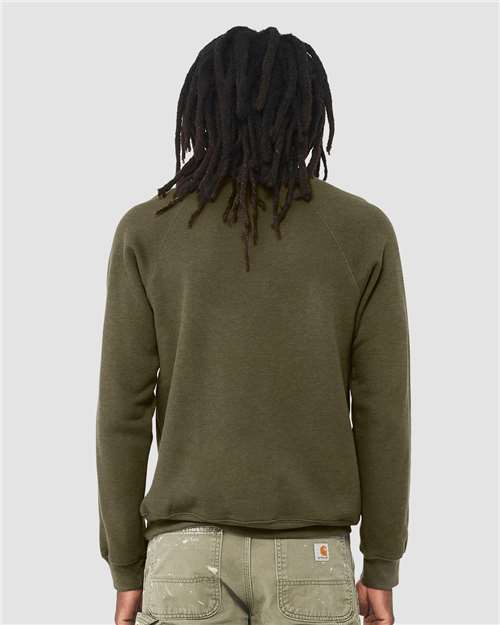 BELLA + CANVAS 3901 Unisex Sponge Fleece Raglan Crewneck Sweatshirt - Heather Olive - model back