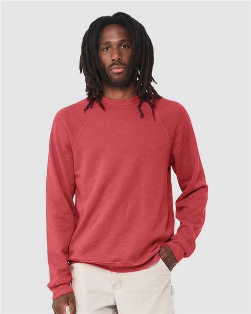 BELLA + CANVAS 3901 Unisex Sponge Fleece Raglan Crewneck Sweatshirt - Heather Red - model front
