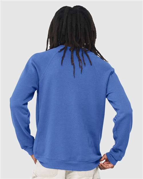 BELLA + CANVAS 3901 Unisex Sponge Fleece Raglan Crewneck Sweatshirt - Heather True Royal - model back