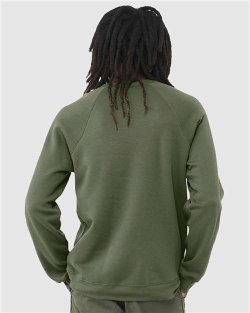 BELLA + CANVAS 3901 Unisex Sponge Fleece Raglan Crewneck Sweatshirt - Military Green - model back