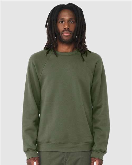 BELLA + CANVAS 3901 Unisex Sponge Fleece Raglan Crewneck Sweatshirt - Military Green - model front