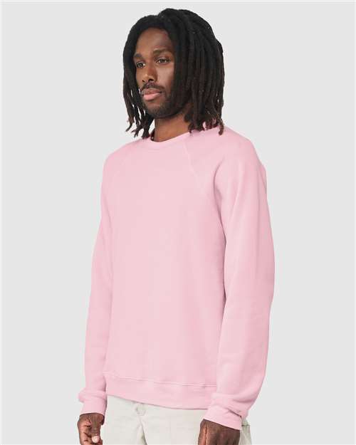 BELLA + CANVAS 3901 Unisex Sponge Fleece Raglan Crewneck Sweatshirt - Pink - model side