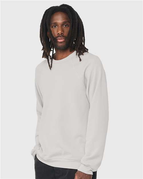 BELLA + CANVAS 3901 Unisex Sponge Fleece Raglan Crewneck Sweatshirt - Silver - model side