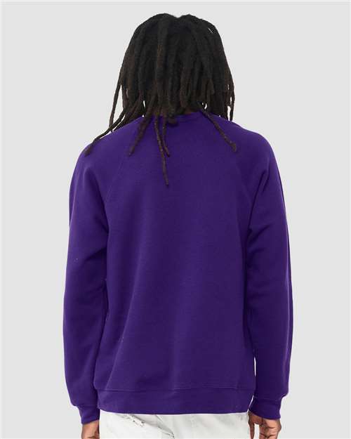 BELLA + CANVAS 3901 Unisex Sponge Fleece Raglan Crewneck Sweatshirt - Team Purple - model back