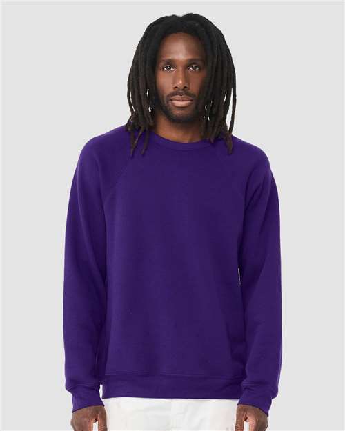 BELLA + CANVAS 3901 Unisex Sponge Fleece Raglan Crewneck Sweatshirt - Team Purple - model front