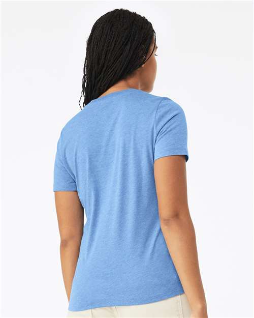 BELLA + CANVAS 6400CVC Women’s Relaxed Fit Heather CVC Tee - Heather Carolina Blue - model back