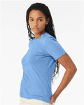 BELLA + CANVAS 6400CVC Women’s Relaxed Fit Heather CVC Tee - Heather Carolina Blue - model side