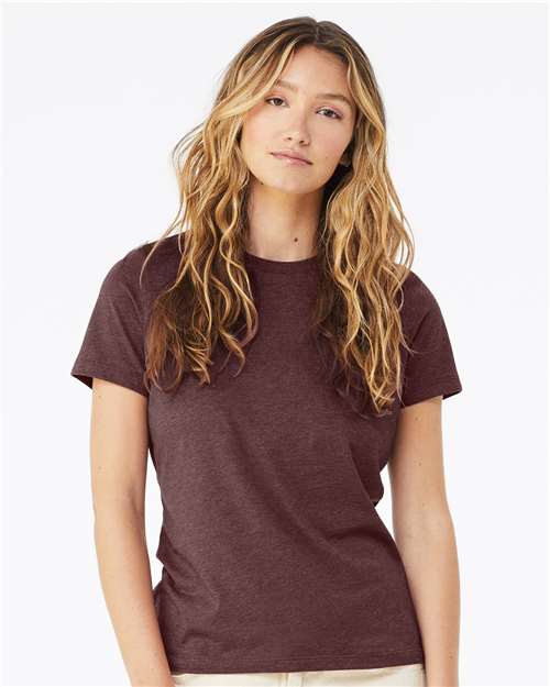 BELLA + CANVAS 6400CVC Women’s Relaxed Fit Heather CVC Tee - Heather Maroon - model front