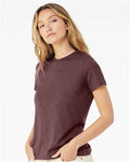 BELLA + CANVAS 6400CVC Women’s Relaxed Fit Heather CVC Tee - Heather Maroon - model side