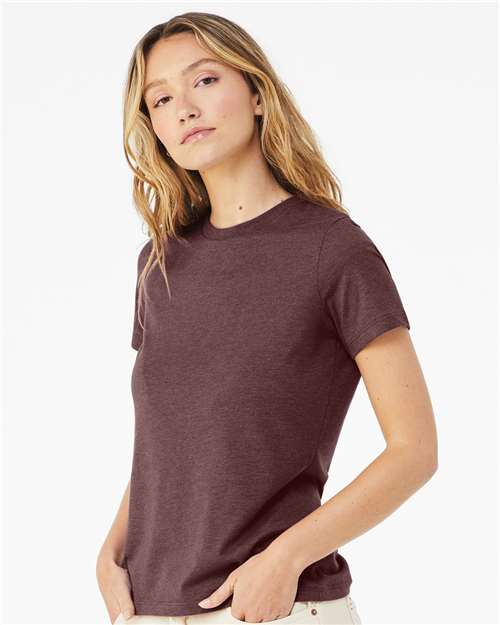 BELLA + CANVAS 6400CVC Women’s Relaxed Fit Heather CVC Tee - Heather Maroon - model side