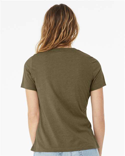 BELLA + CANVAS 6400CVC Women’s Relaxed Fit Heather CVC Tee - Heather Olive - model back