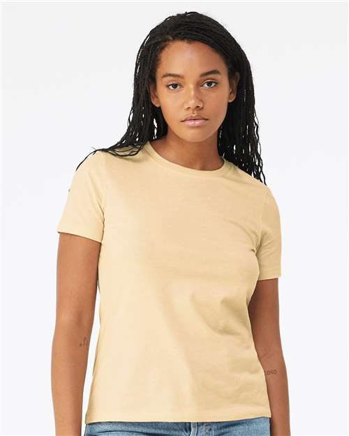 BELLA + CANVAS 6400CVC Women’s Relaxed Fit Heather CVC Tee - Heather Soft Cream - model front