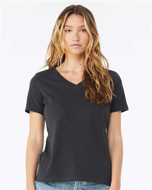 BELLA + CANVAS 6405 Women’s Relaxed Jersey V-Neck Tee - Dark Grey - model front