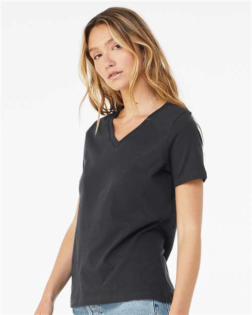 BELLA + CANVAS 6405 Women’s Relaxed Jersey V-Neck Tee - Dark Grey - model side