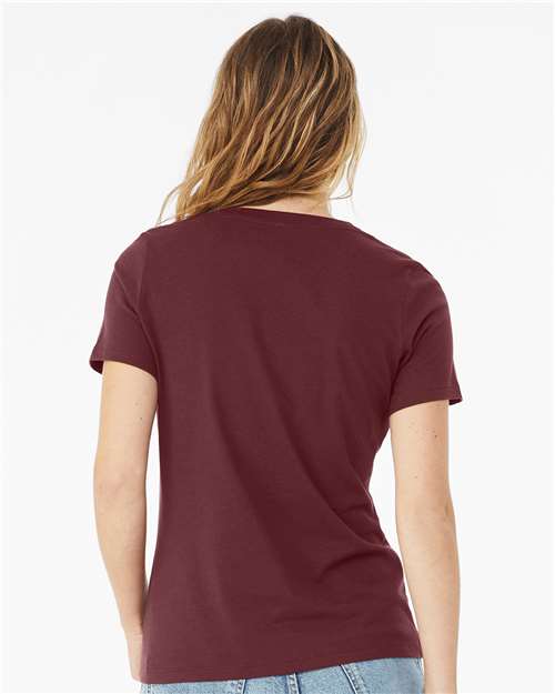 BELLA + CANVAS 6405 Women’s Relaxed Jersey V-Neck Tee - Maroon - model back