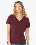 BELLA + CANVAS 6405 Women’s Relaxed Jersey V-Neck Tee - Maroon - model front