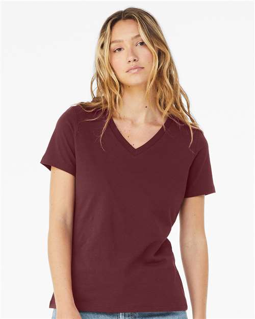 BELLA + CANVAS 6405 Women’s Relaxed Jersey V-Neck Tee - Maroon - model front
