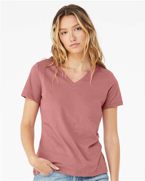 BELLA + CANVAS 6405 Women’s Relaxed Jersey V-Neck Tee - Mauve - model front