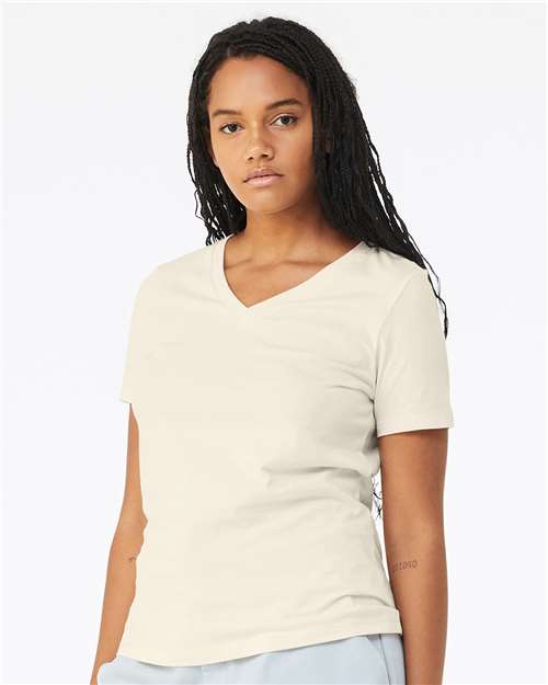 BELLA + CANVAS 6405 Women’s Relaxed Jersey V-Neck Tee - Natural - model side