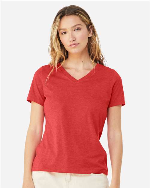 BELLA + CANVAS 6405CVC Women's Relaxed Heather CVC V-Neck Tee - Heather Red - model front