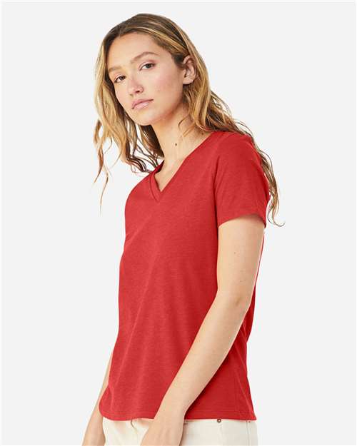 BELLA + CANVAS 6405CVC Women's Relaxed Heather CVC V-Neck Tee - Heather Red - model side