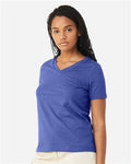 BELLA + CANVAS 6405CVC Women's Relaxed Heather CVC V-Neck Tee - Heather True Royal - model side