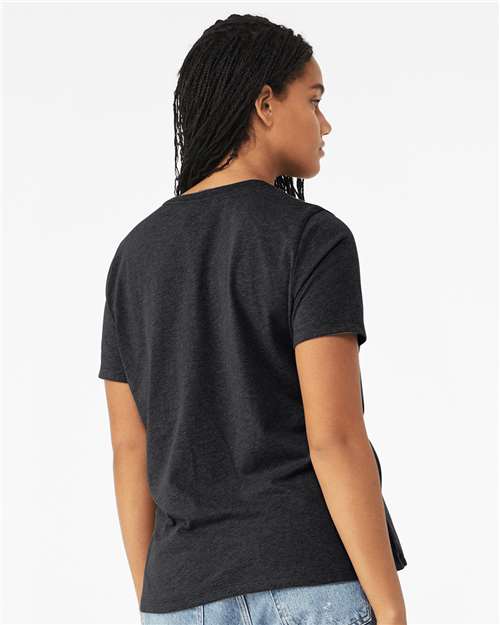 BELLA + CANVAS 6413 Women’s Relaxed Fit Triblend Tee - Solid Dark Grey Triblend - model back