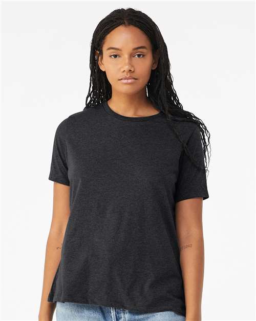BELLA + CANVAS 6413 Women’s Relaxed Fit Triblend Tee - Solid Dark Grey Triblend - model front