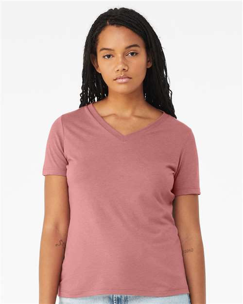 BELLA + CANVAS 6415 Women's Relaxed Triblend V-Neck Tee - Mauve Triblend - model front