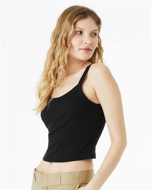 BELLA + CANVAS 1012 Women's Micro Rib Spaghetti Strap Tank - Solid Black Blend - model side